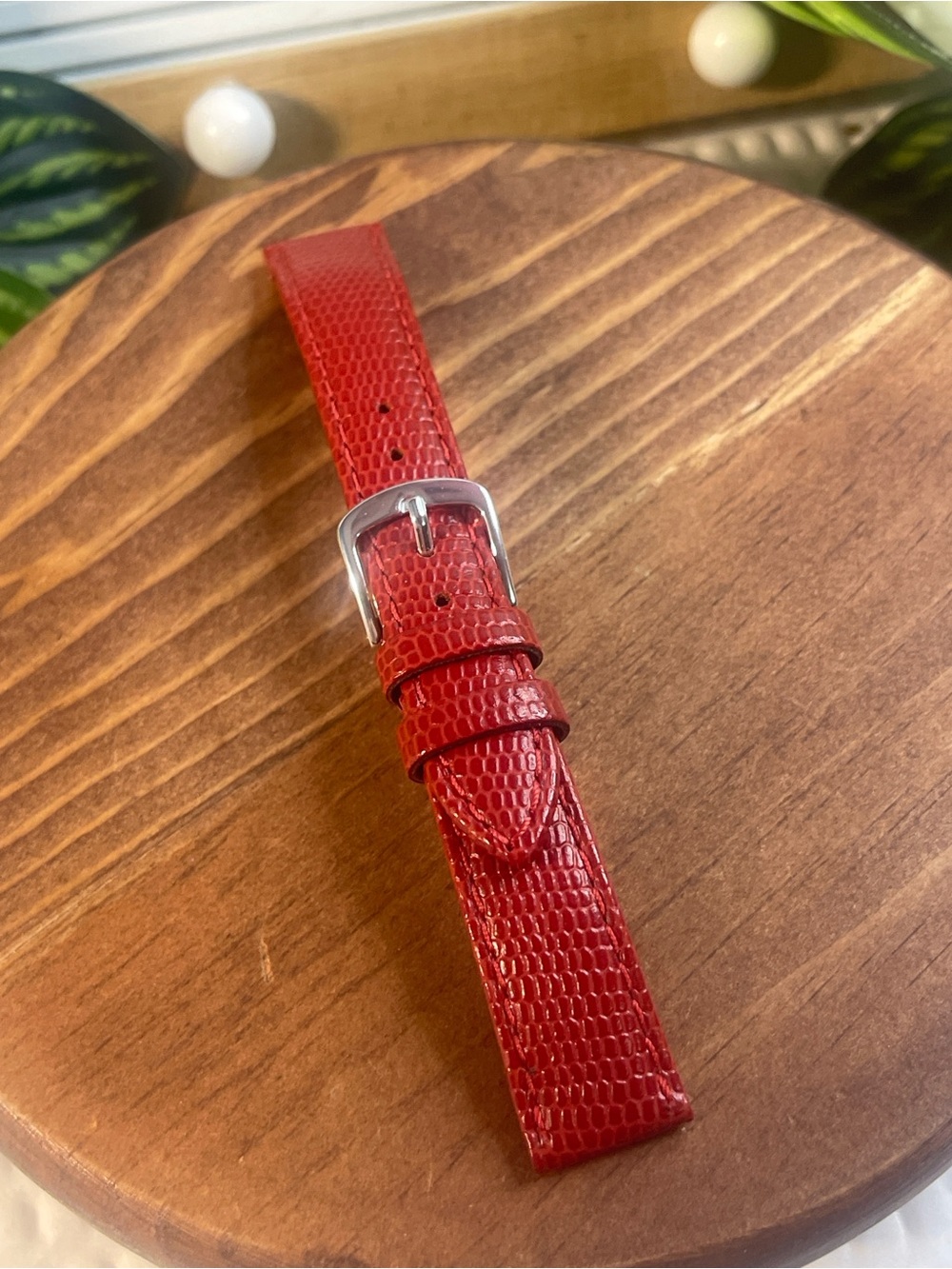 Hadley Roma Genuine Leather Red Lizard Embossed Watch Band Strap 16R